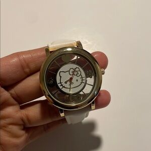 Gold Hello Kitty Watch with White Strap